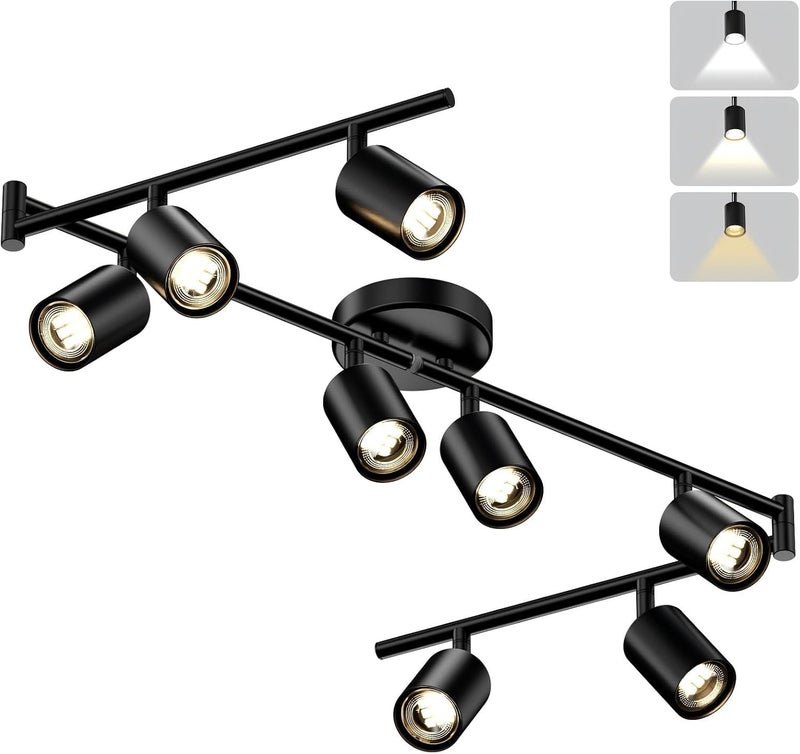 Lavendex LED 8 Light Track Lighting Kit, Dimmable Ceiling Spot Lighting Includes 8 x GU10 Bulb, Modern Track Light Fixture with Rotatable Heads for Kitchen, Living Room, Bedroom - Image 1